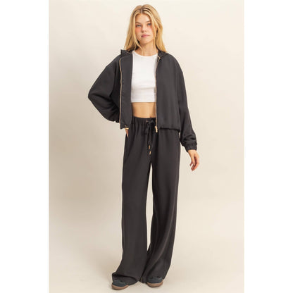 Knit Wide-Leg Trousers With Drawstring Waist  (SAGE GREEN)