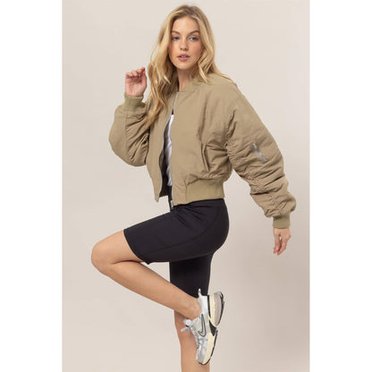 Ruched Bomber Puffer Jacket
