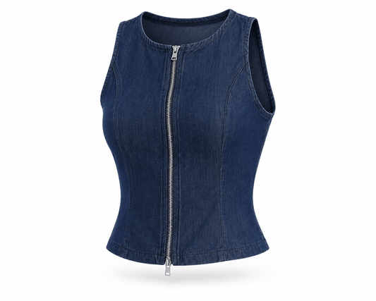 Zip Front Tencel Denim Vét (Dark Wash)