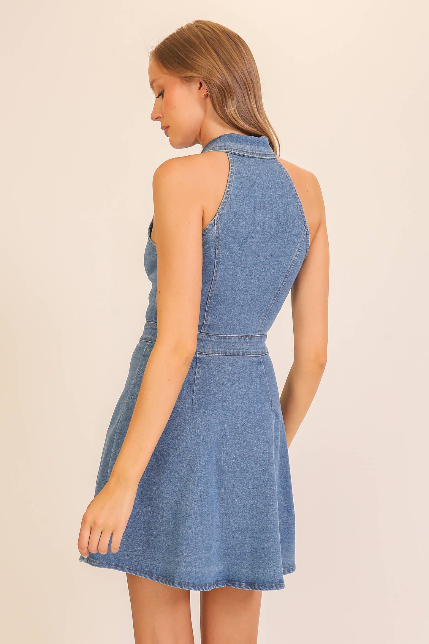 Stretchy Denim Button-Front Dress