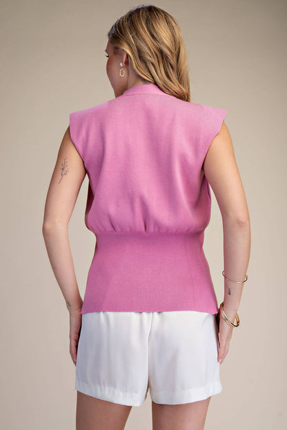 Sleeveless V-Neck Knit Vest (Pink)