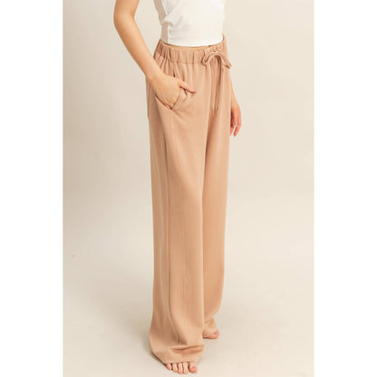Knit Wide-Leg Trousers With Drawstring Waist  (SAGE GREEN)