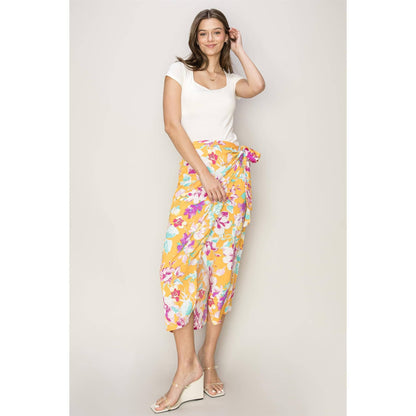 Floral Print Wrap And Tie Skirt (ORANGE)