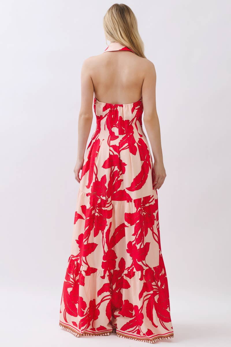Tropical Bloom Halter Maxi Dress