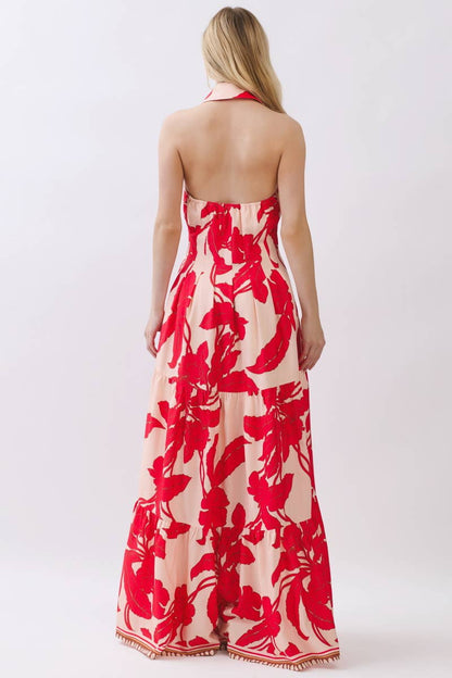 Tropical Bloom Halter Maxi Dress