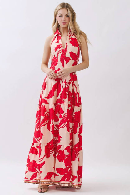 Tropical Bloom Halter Maxi Dress