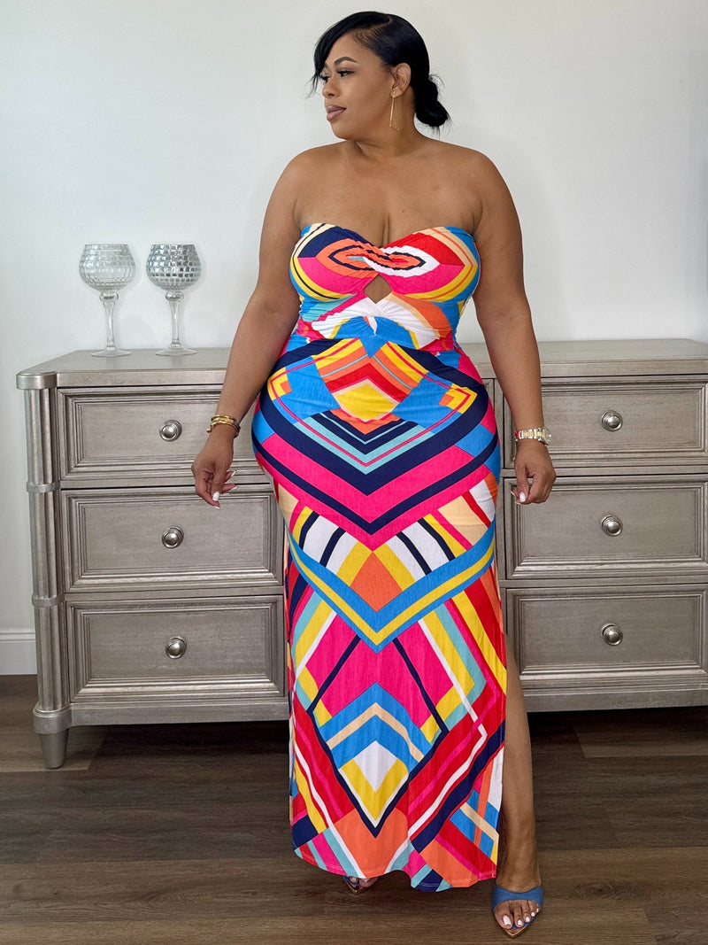 Wifey Sweetheart Neckline Printed Maxi Dress (Fuchsia Multicolor)