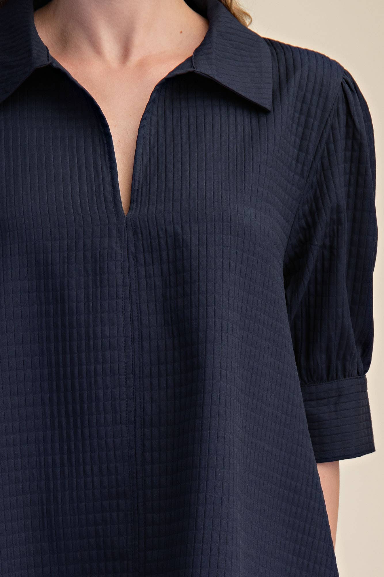 Mini Dress Collar Neck Puff-Sleeve (Navy)