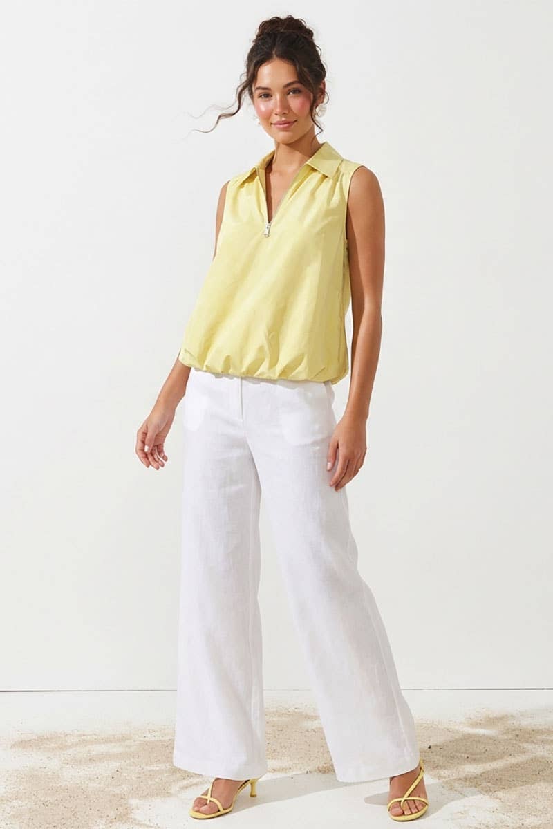 Sleeveless Front Zip Bubble Top (Yellow)