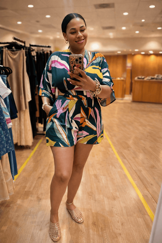 Tropics Kimono Sleeve Romper (Emerald Green)