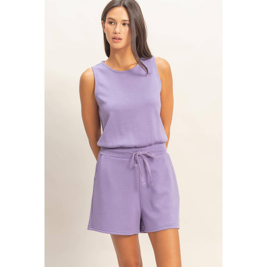Drawstring Waist Sleeveless Romper (LAVENDER)