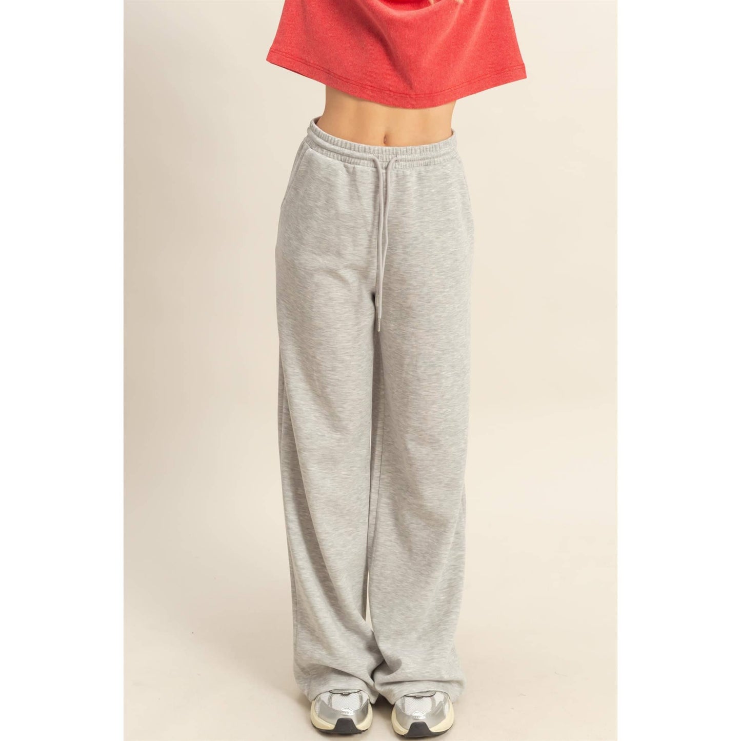 Flowy Knit Drawstring Pants (Heather Grey)