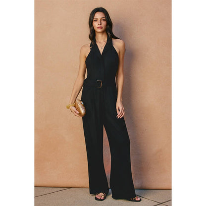 Heaven Sent Collared Halter Neck Jumpsuit (Oatmeal)