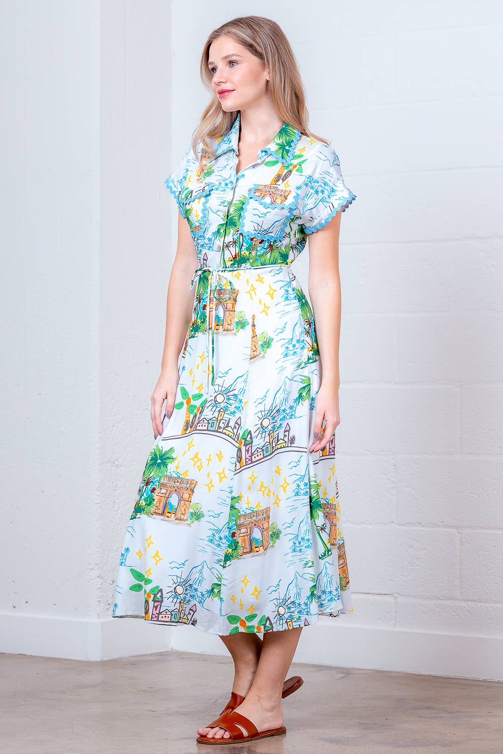 SHORT SLEEVE SHIRT DRESS SELF TIE BELT