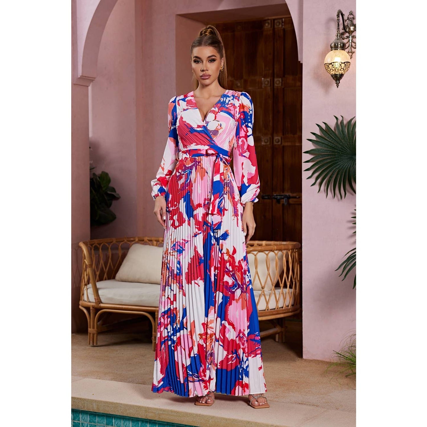 Printed Maxi Dress (MAGENTA)