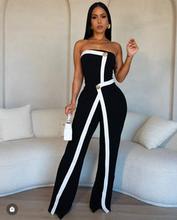 Tube Wide Leg Jumpsuit (Black & White)