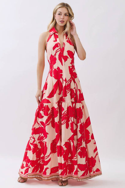 Tropical Bloom Halter Maxi Dress
