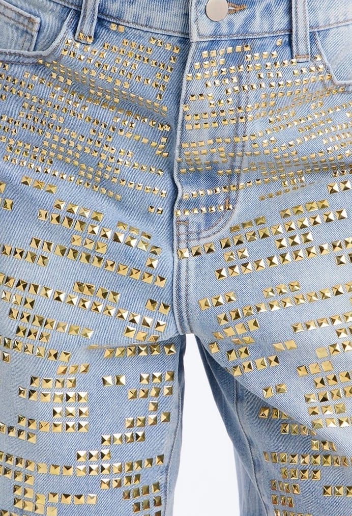 Gold Studded Denim Bermuda Shorts
