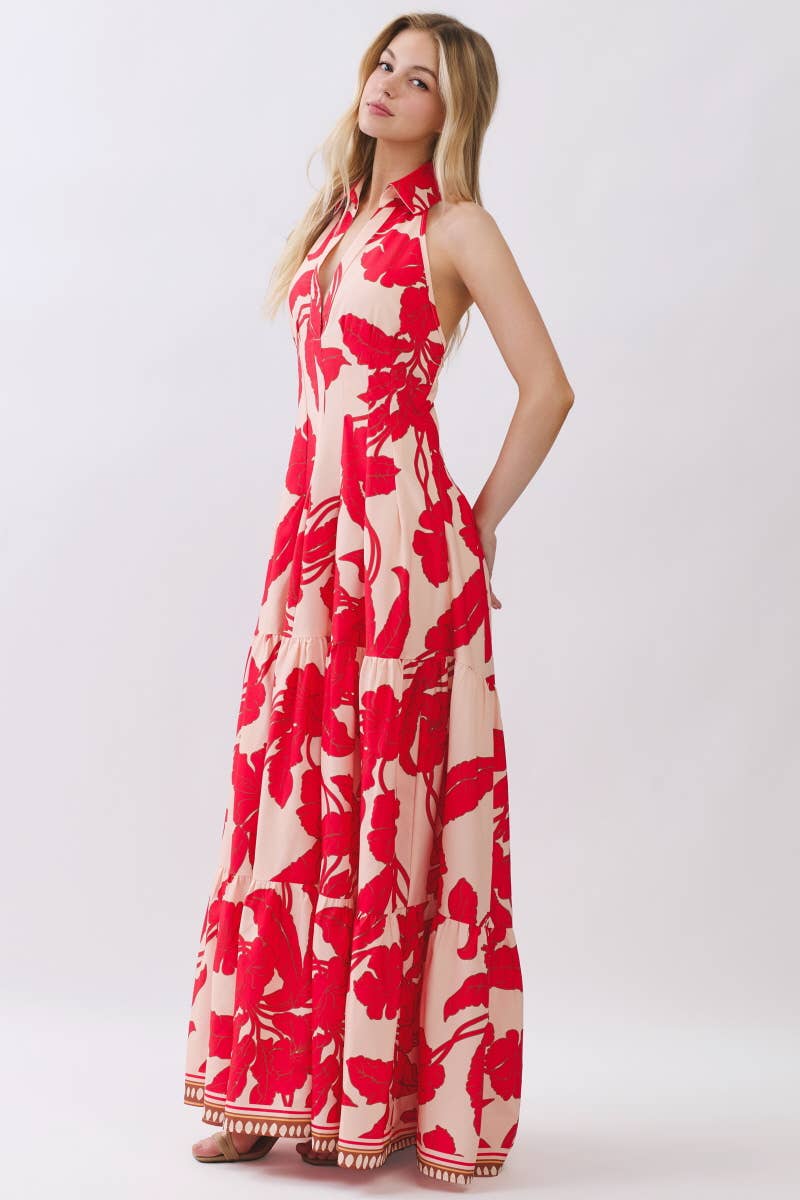 Tropical Bloom Halter Maxi Dress