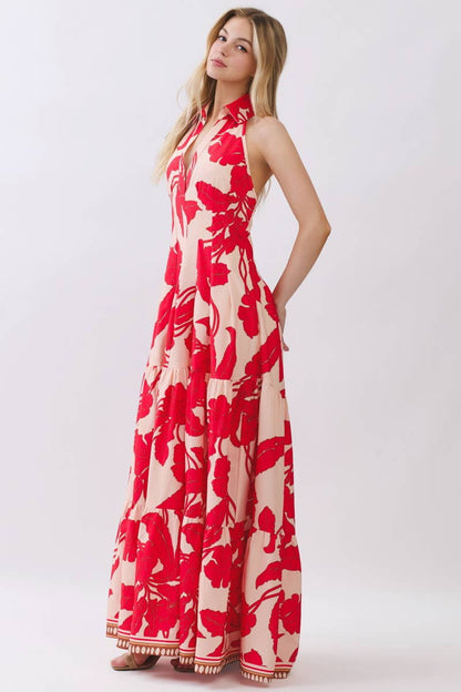 Tropical Bloom Halter Maxi Dress