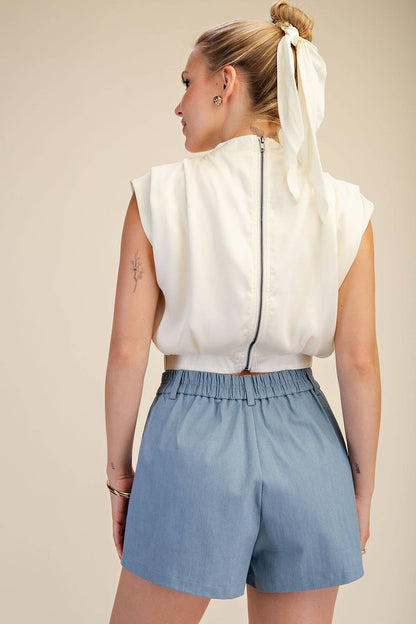 High Neck Back Zipper Top