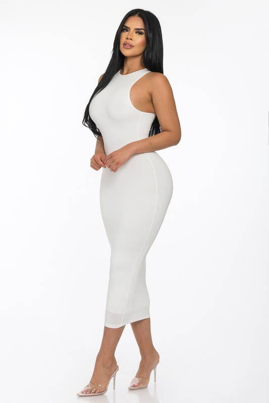 DOUBLE LAYERED MID DRESS (White)