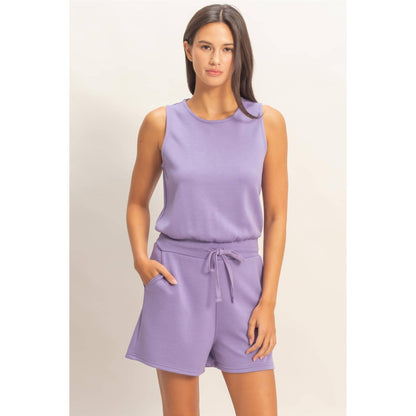 Drawstring Waist Sleeveless Romper (LAVENDER)