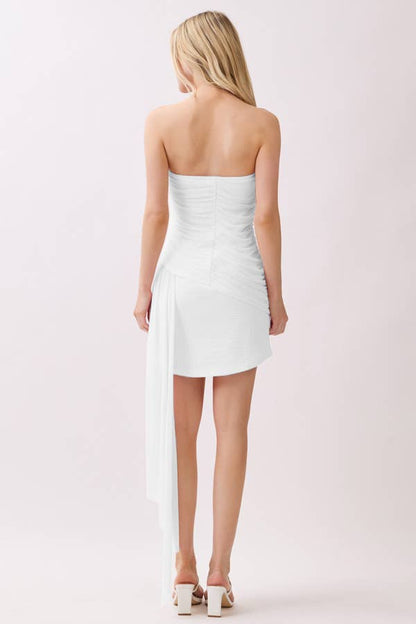 ONE SIDE DRAPE ALL OVER RUCHED TUBE MINI DRESS