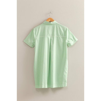 Half Button Up Short Sleeve Mini Dress (CREAM)