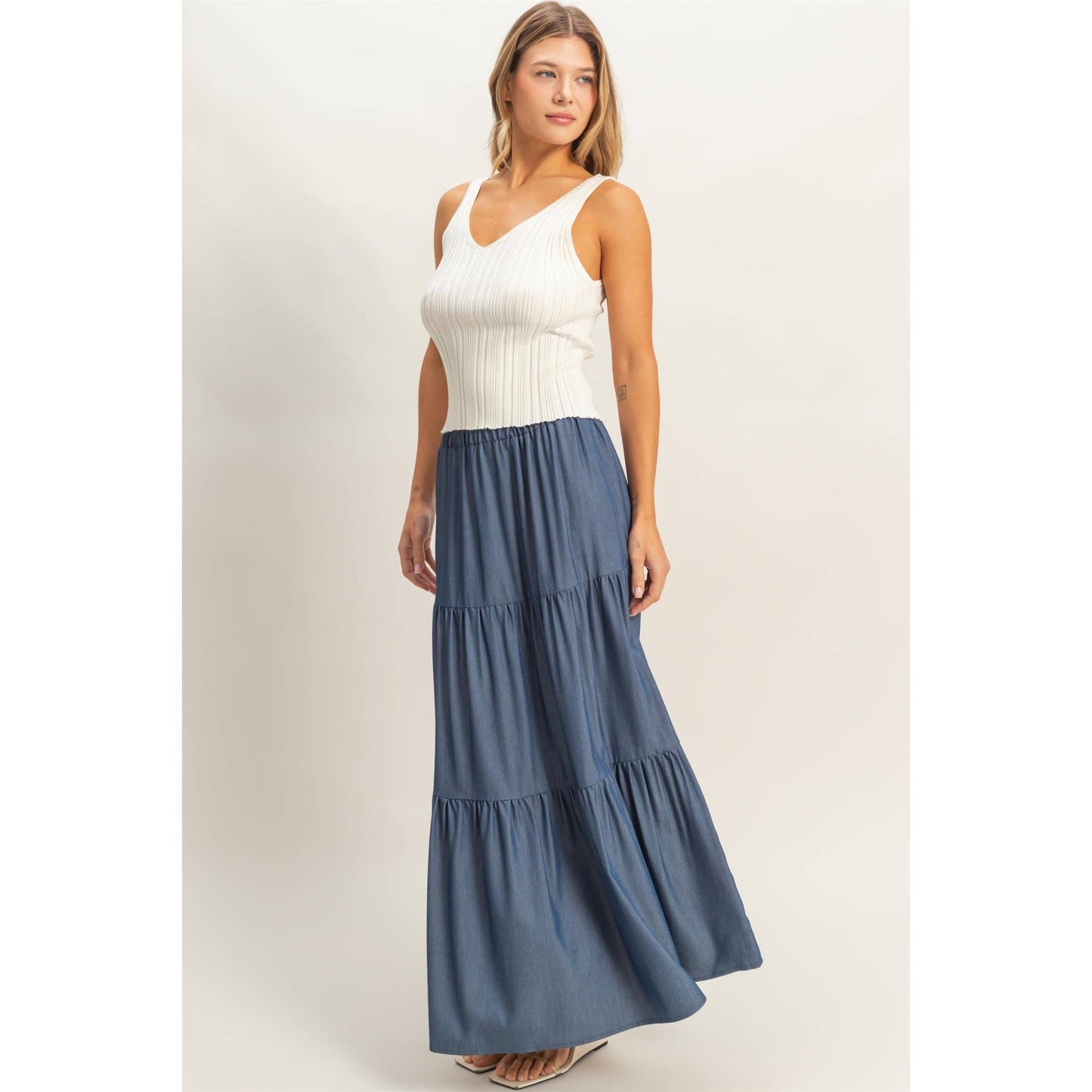 Elastic Waist 3-Tier Skirt