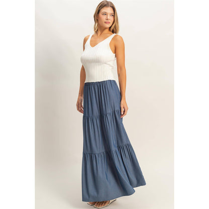 Elastic Waist 3-Tier Skirt