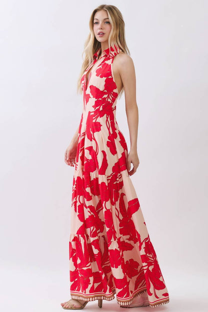 Tropical Bloom Halter Maxi Dress