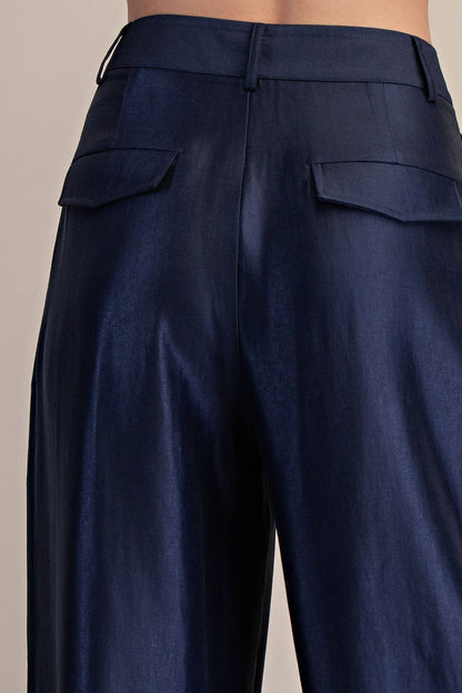 High-Waisted Double Pleat Pants (Navy)