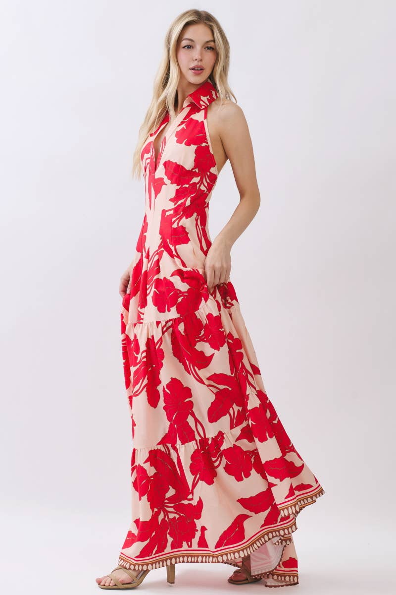 Tropical Bloom Halter Maxi Dress