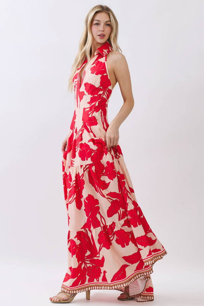 Tropical Bloom Halter Maxi Dress