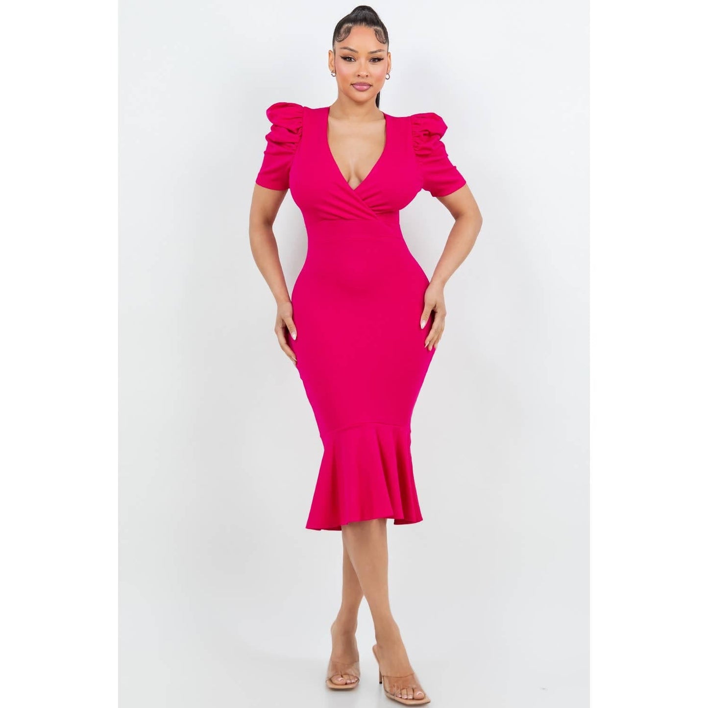 IVANNA PUFF SLEEVE MIDI DRESS