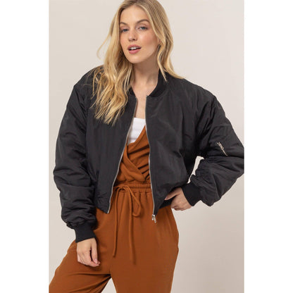 Ruched Bomber Puffer Jacket