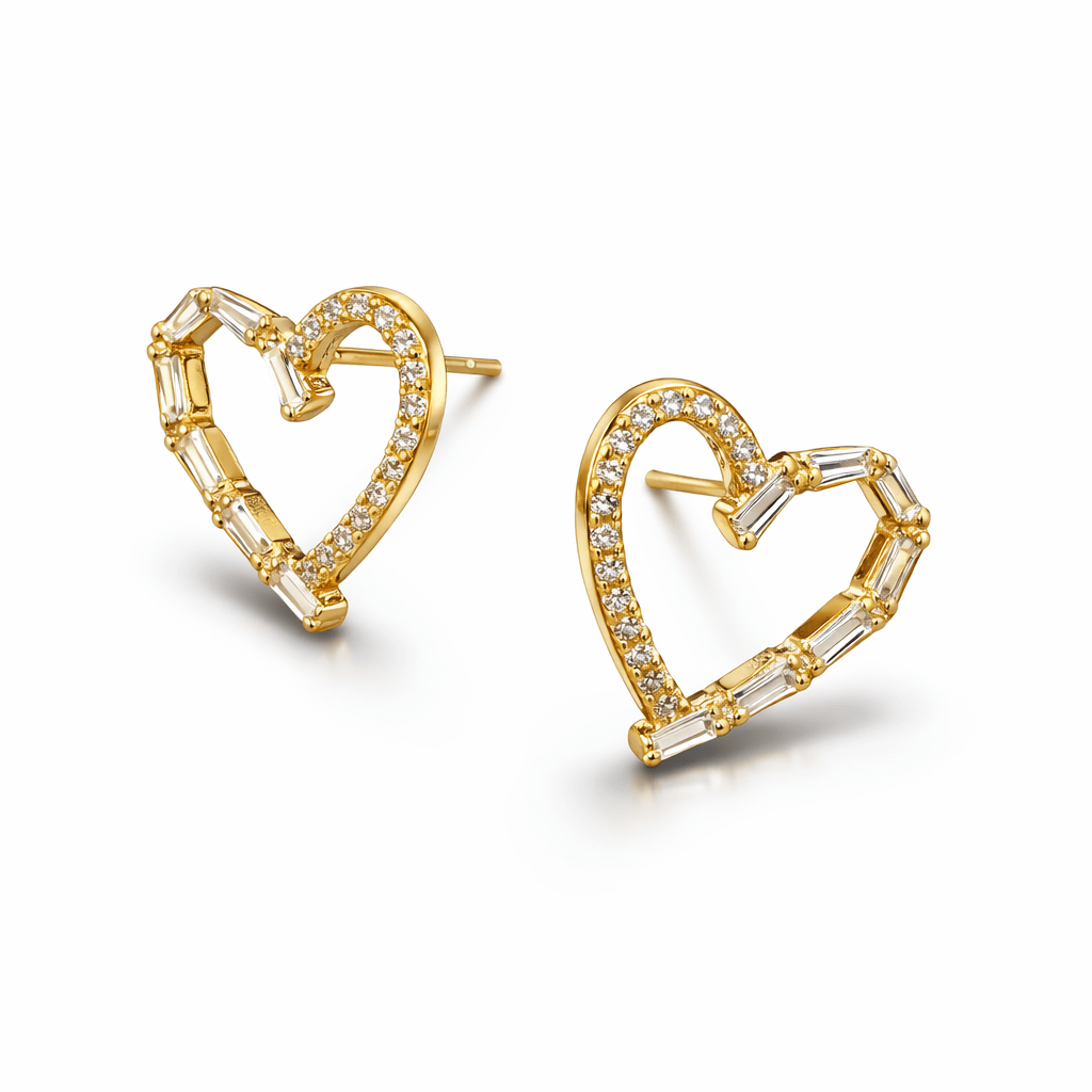 Baguette Heart Stud Earrings