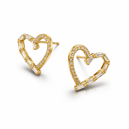 Baguette Heart Stud Earrings