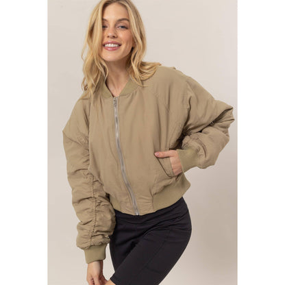 Ruched Bomber Puffer Jacket