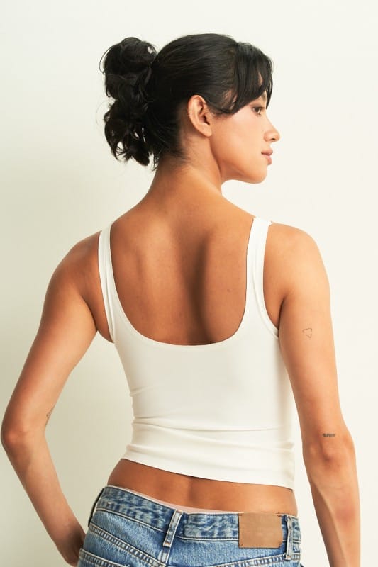 Square Neck Bonding Tank Top (White)