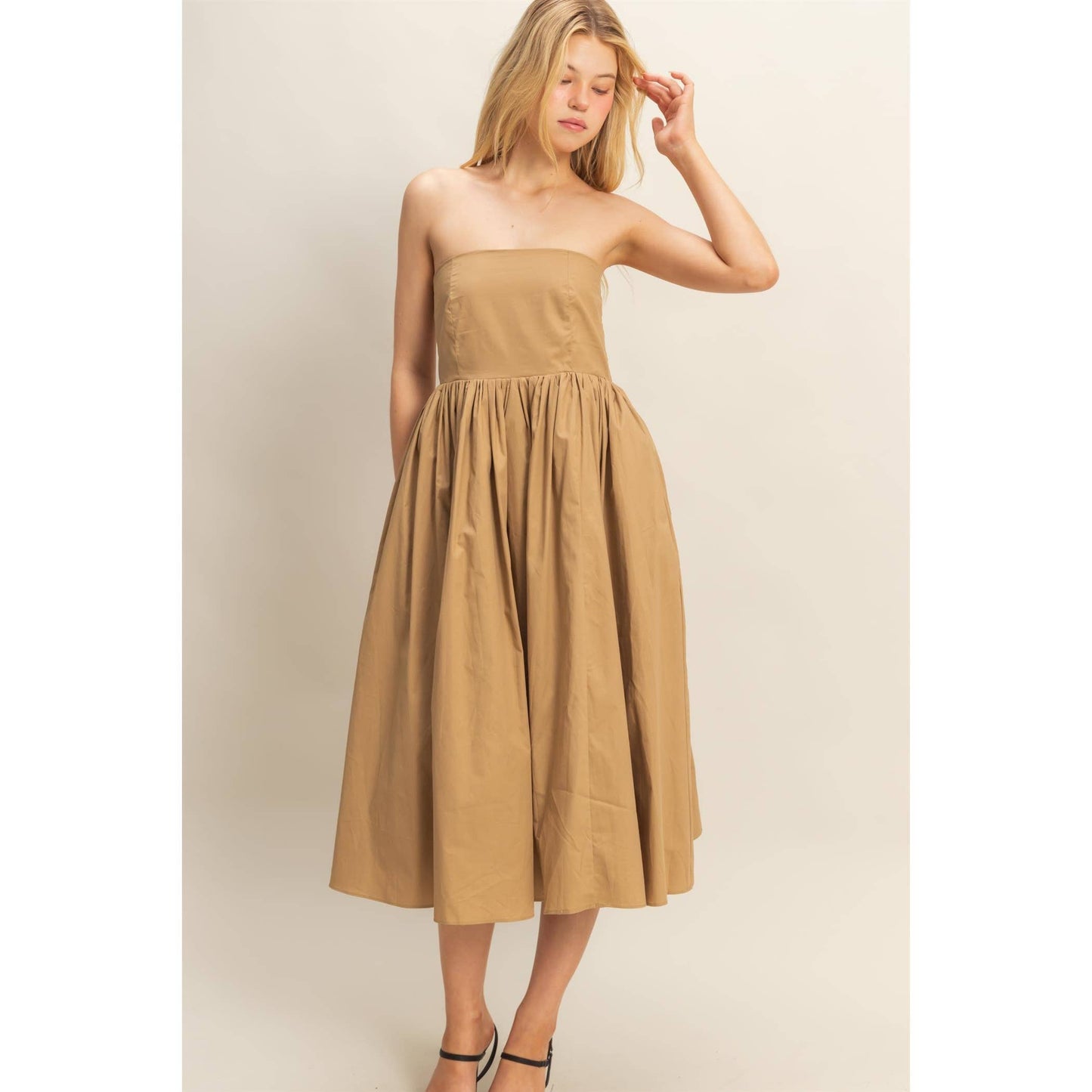 Elegant Fit And Flare Midi Dress: WHITE / S-M-L(2-2-2)