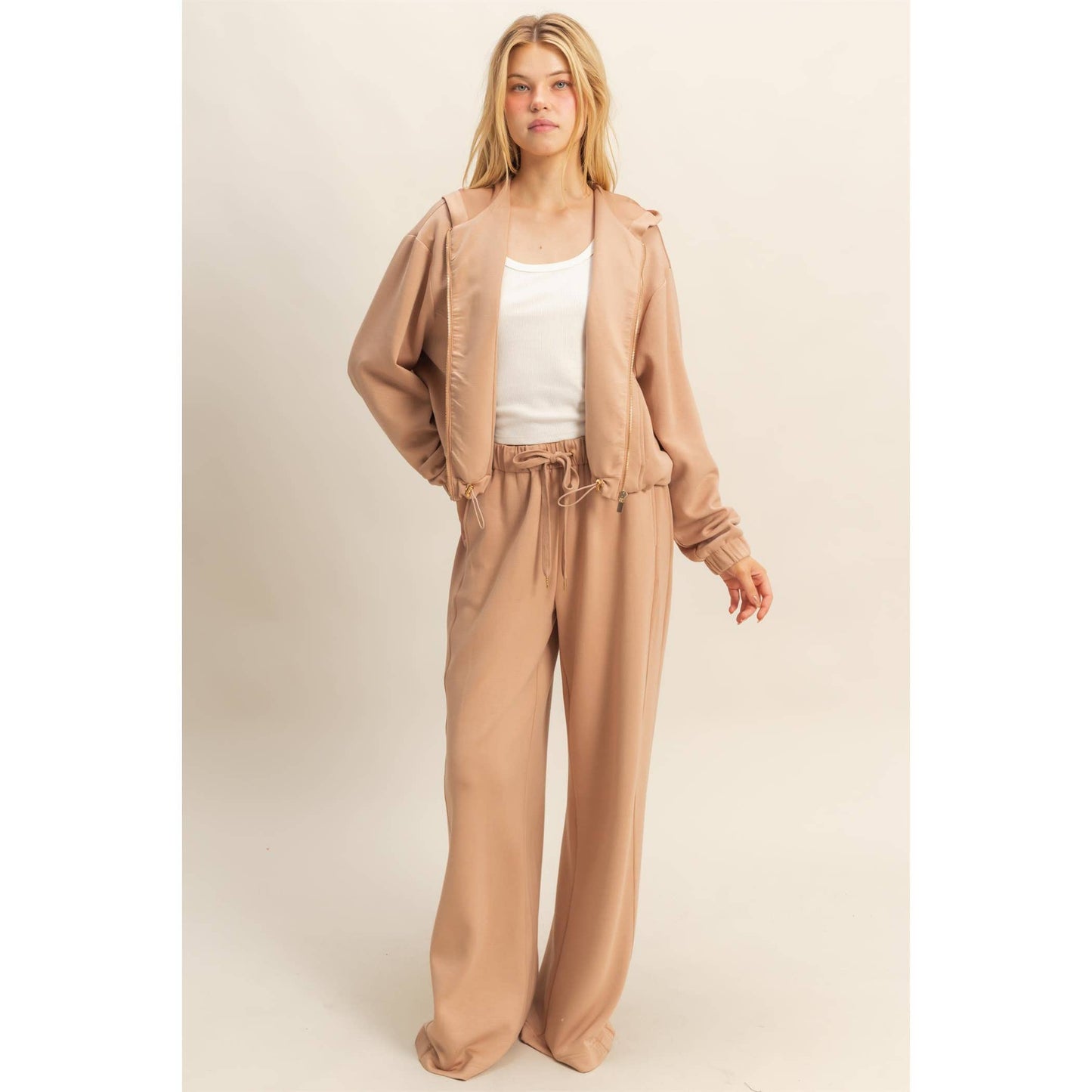 Knit Wide-Leg Trousers With Drawstring Waist  (SAGE GREEN)