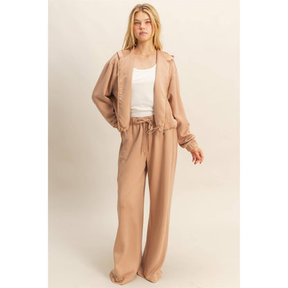 Knit Wide-Leg Trousers With Drawstring Waist  (SAGE GREEN)