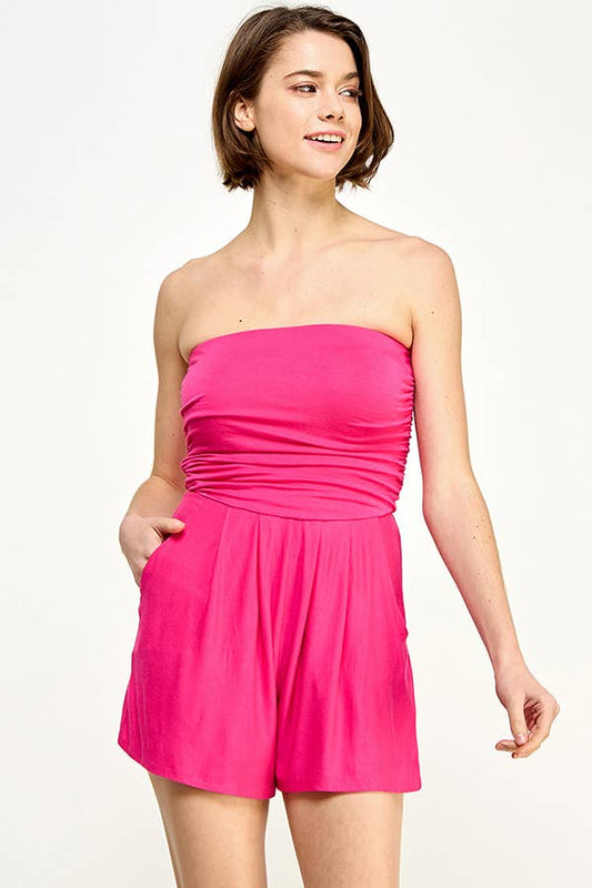 SOLID TUBE ROMPER (HOT FUCHSIA)