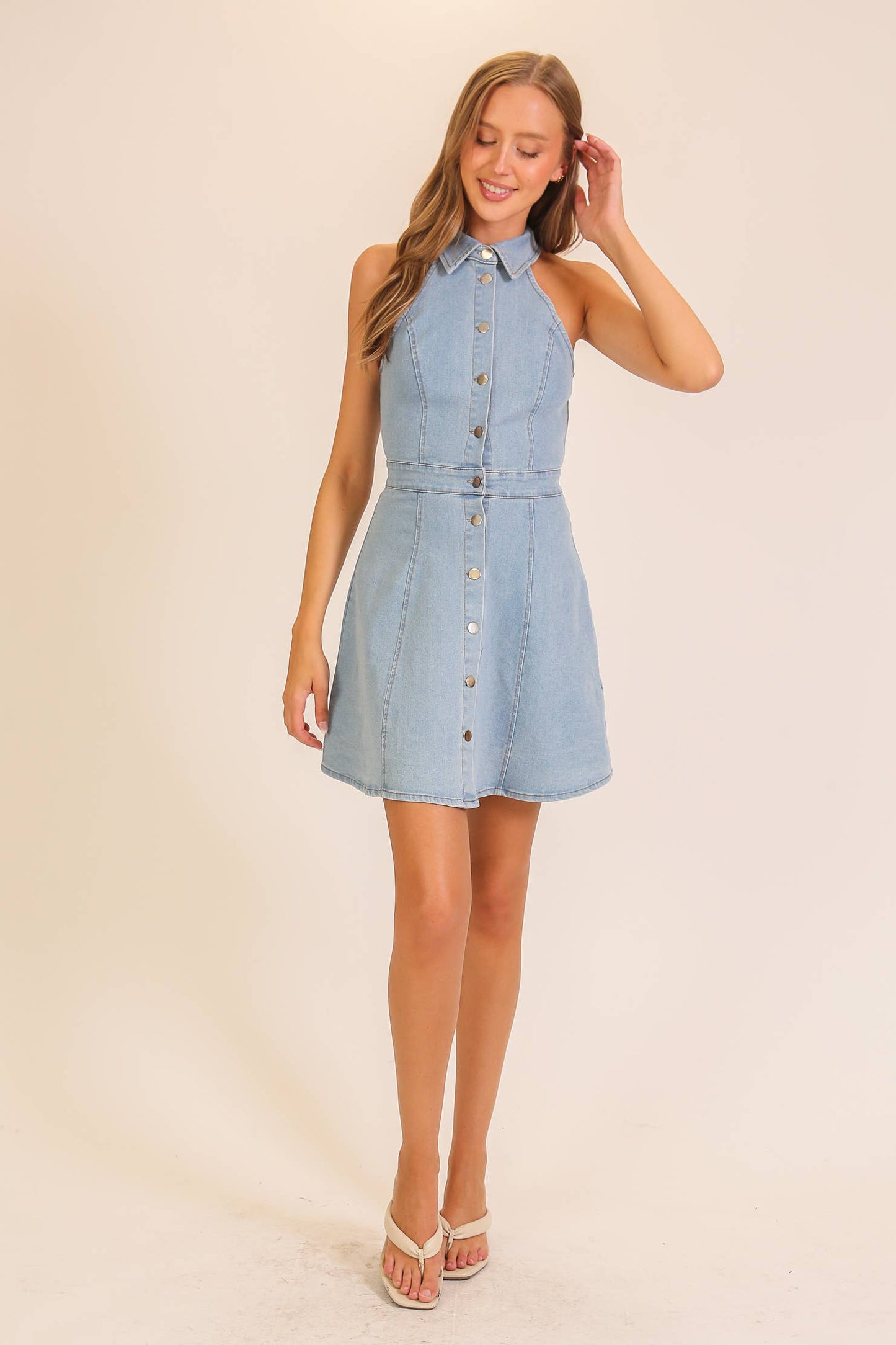 Stretchy Denim Button-Front Dress