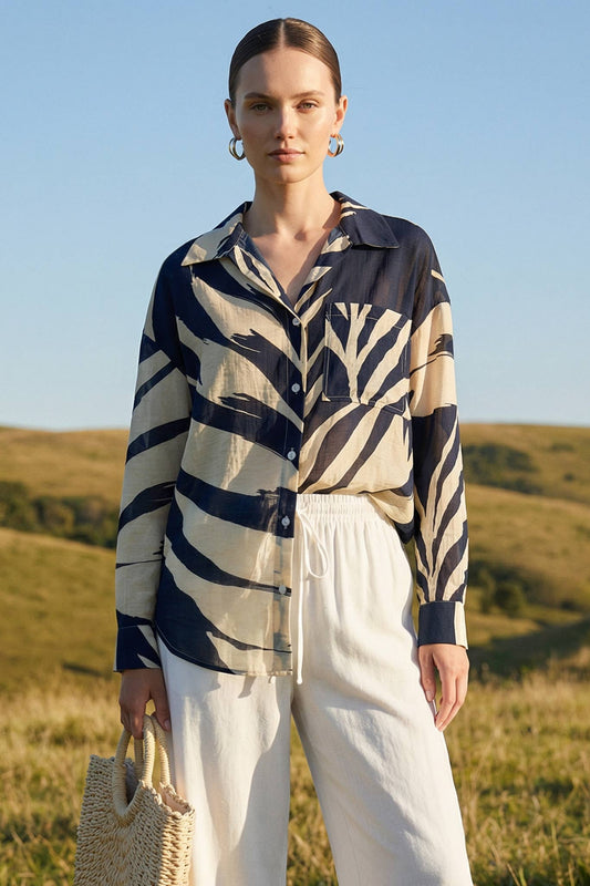 OVERSIZED LONG SLEEVE BUTTON UP TOP (NAVY)