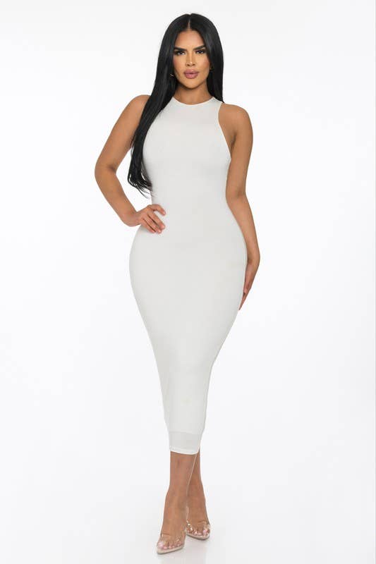 DOUBLE LAYERED MID DRESS (White)