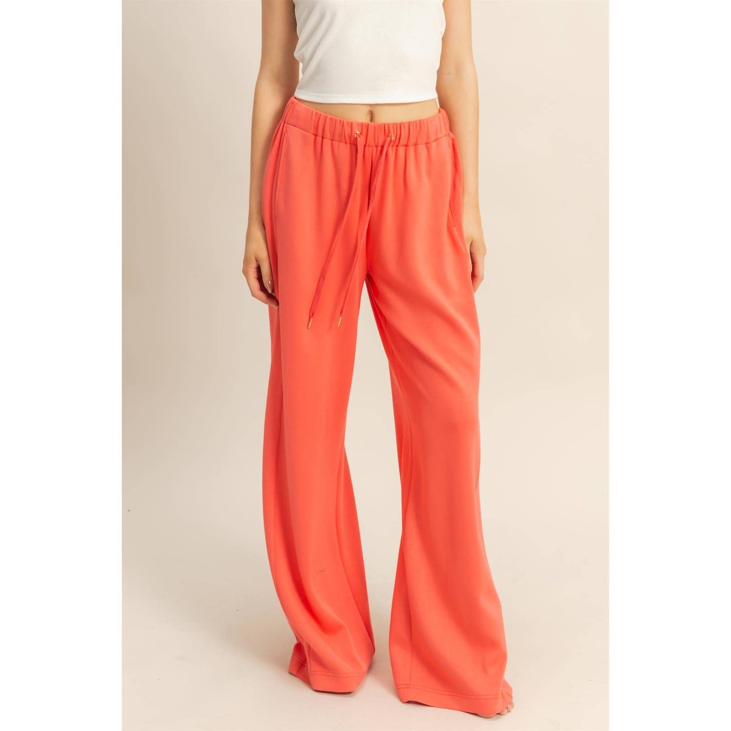 Knit Wide-Leg Trousers With Drawstring Waist  (SAGE GREEN)