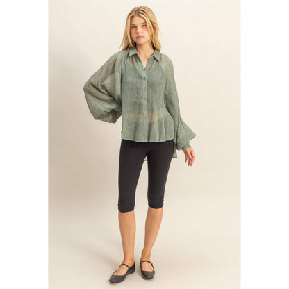 Chic Textured Button-Down Shirt (IVORY)
